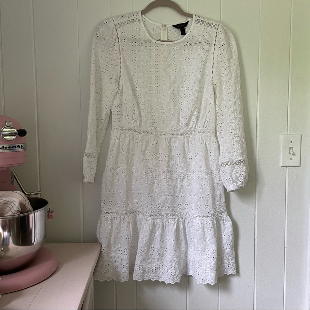 Dove White Eyelet Long Sleeve Coquette Bridal Kundalini Midi Mini Dress